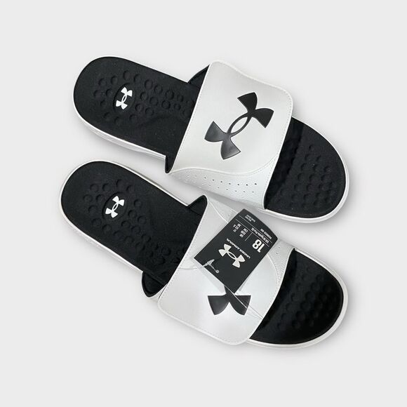Under Armour Men's Size 18 Ignite Pro Slide Sandal Black & White - Picture 1 of 7